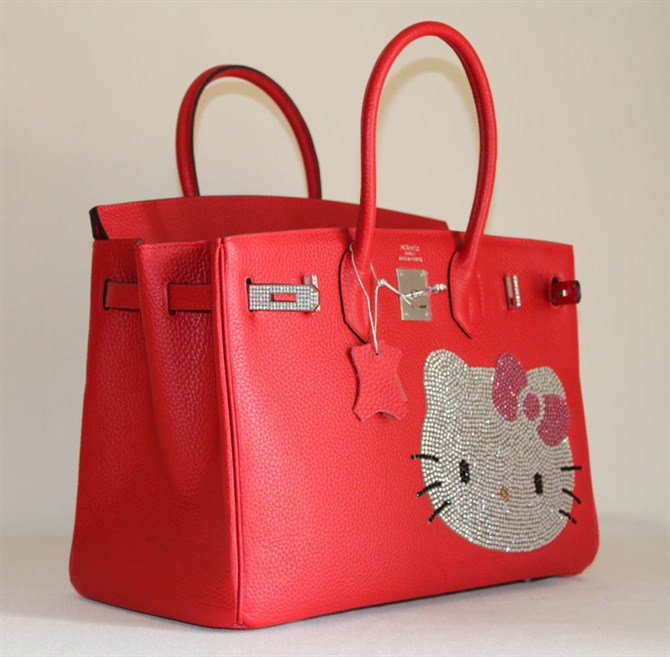 High Quality Fake Hermes Birkin Hello Kitty 35CM Togo Leather Bag Red HK0001 - Click Image to Close